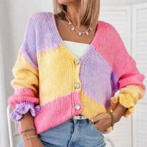 Color Block V-Neck Cardigan